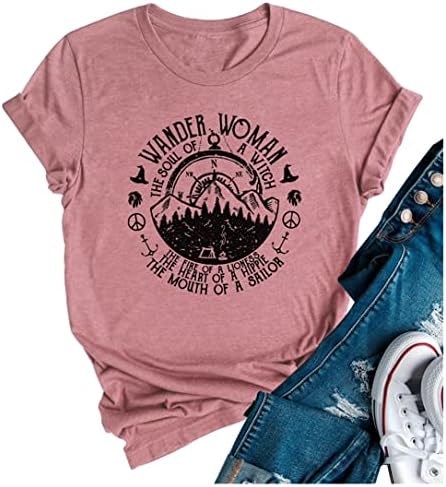 Талкаат жени планински кампување маица лето кампување пешачење кошули за одмор тинејџери девојки смешни шумски кампери маици врвови