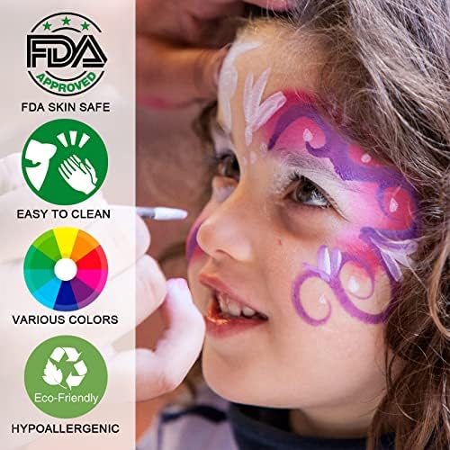 Комплет за сликање на лице M&U за деца со матрици, 16 бои професионална вода активирана палета на бои на телото на лицето со сјај,