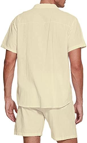 NHICDNS мажовче за ленени кошула Хаваиин 2 парчиња облека кратки обични хипи празнични честитки за кошула со шорцеви модни