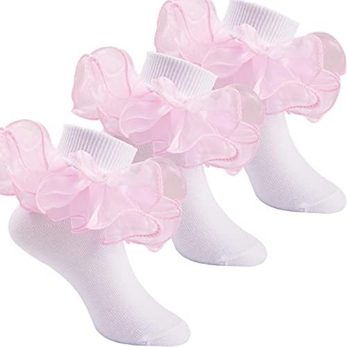 Маршаре бебе девојки Руфле чипка чорапи Бебе бели чорапи памук памук принцеза чорапи 3/6 пакет