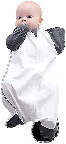 Зигхој бебе транзиција Swaddle вреќа ， рацете нагоре дизајн торба за спиење со двонасочен патент памук за 6-9 месеци бебе （бело и црно）