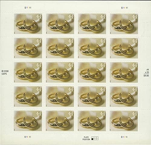 УСПС Свадбени прстени Марки - лист од 20 марки за поштарина од 44 центи