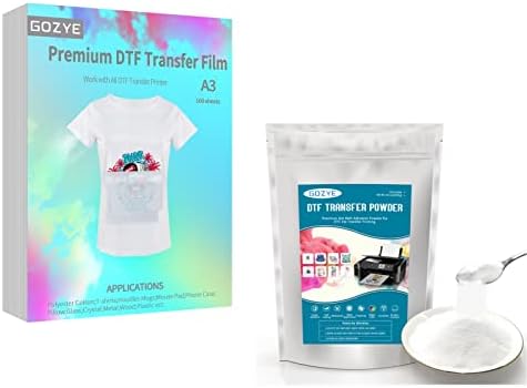 Gozye 1000 g/35,3 мл бел дигитален прав DTF и 100 листови A3 мат милениче DTF трансфер филм за печатење директно до филм на маици