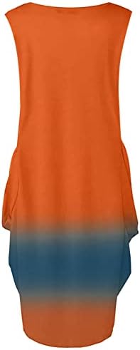 WPOUMV градиентен фустан за жени летни ракави без ракави фустани за вратот на екипажот Обичен лабав фустан за одмор на плажа со џебови
