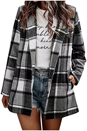 Дама на отворена облека за надворешни работи, трендовски есенски широк ракав мек каид кардиган со џебови лабаво вклопување
