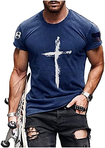 Машка гроздобер масло сликарство вера Исус крст-печати обични маици Христови екипаж кошули со кратки ракави за мажи за мажи