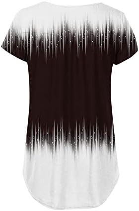 LCEPCY LOSE FIT TUNIC врвови за жени против копчето за вратот, собрана маица, вратоврска боја, печати кратка ракав блуза, летни обични