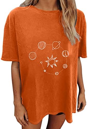 Девојки месечина Сонце блуза со кратки ракави памучни екипаж вратот лабава вклопена викторијанска дневна маичка женска секира