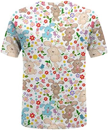 Велигденски кошули за жени o вратот маички лабави трендовски кошула Туника маички симпатични зајаче графички кратки ракави врвови