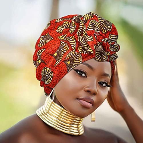 Woeoe Womenените африкански турбани печатено цветно гравче капаче за обвивка пред-врзана шема на главата на главата на главата,