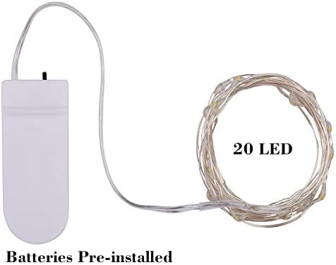 Меморија 20 пакувања ладни бели самовила батерија управувана, 7.2ft 20 LED сребрена жица Firefly Lights jason Jar Lights, водоотпорни