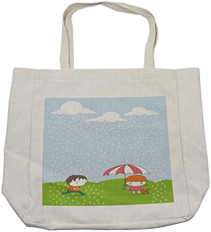 Торба за купување на облак Амбесон, момче кое трча кон мало девојче со чадор во временската сцена во стилот на цртаниот филм,