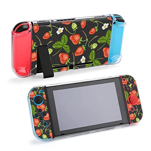 Случај за Nintendo Switch црвена овошје јагода на црна позадина пет парчиња поставени додатоци за конзола за игри на куќиште за куќиште