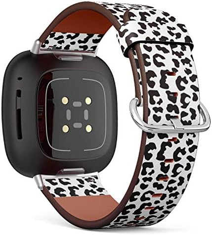 Q -грав Заменски кожен часовник за часовници, компатибилен со Fitbit Versa 3/4 и Fitbit Sense/Sense 2 - Leopard бело црно