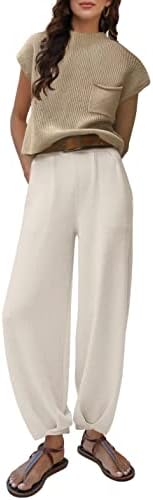 Lentенски џемпер од 2 парчиња џемпер поставува облеки плетени врвови на пулвер со високи панталони со џебови со џебови