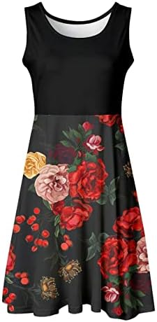 Дами фустани 2023 лето цвет сончоглед Дандалион печатење без ракави миди фустан со висока половината обичен фустан