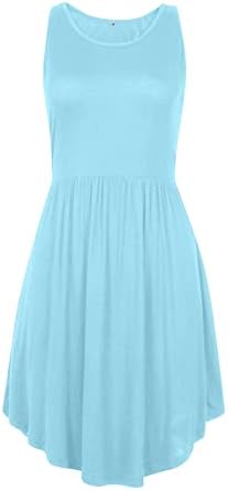 Fragarn летни фустани за жени 2022 година со џеб без ракави обичен/цветен принт руширан туничен краток фустан обичен мини фустан