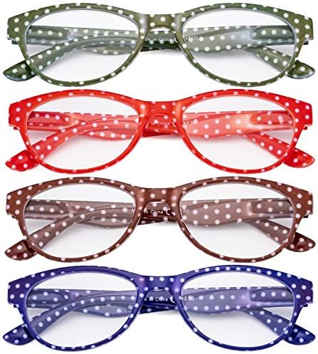 Eyekeppe 4 пакувања дами за читање очила Полка точки за дизајн на мачки око за жени кои читаат