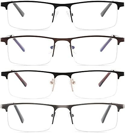 4-Спакувајте Сини Очила За Читање Што Блокираат Сина Светлина За Мажи, Стилски Читачи На Компјутерски Метални Рамки Со Шарки Против