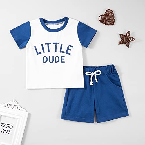 Синпос Детлер поставува облека за момчиња со букви печати облека со кратки ракави со цврсти бои шорцеви поставени 2 парчиња летни облеки