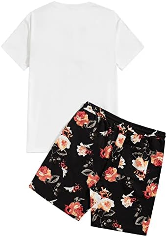 Форнс машка облека од 2 парчиња облека за графички печати за печатење шорцеви за патеки поставени бели цветни XL