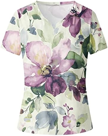 Bluseенски блузи со кратки ракави цветни графички блузи маички со брод длабоко V вратот спандекс в Valentубените брендови блузи T7