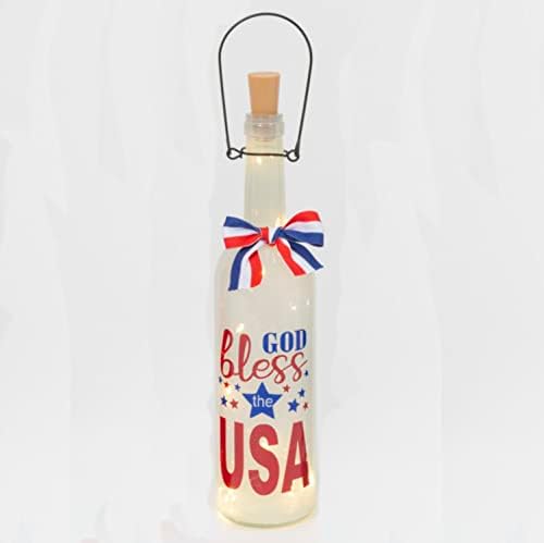 Еден празник начин 12 -инчен декоративен Американ Црвено светло стакло шише w/Патриотски лак, плута и рачка - Бог да го благослови декорацијата
