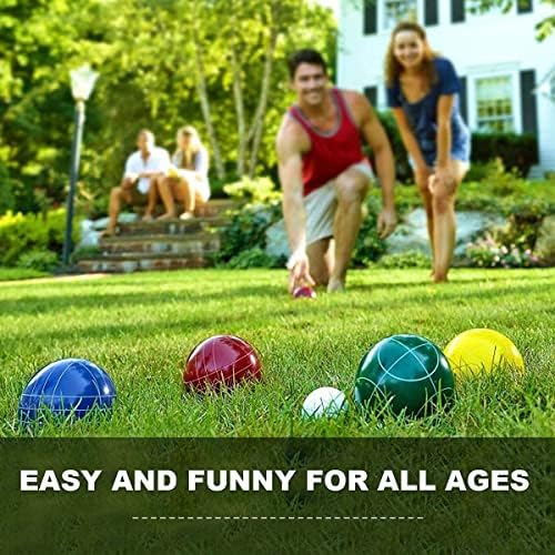 VSSAL Bocce Balls Поставува 90mm За Семејни Дворни Боки Игри Плажа Тревник Двор Деца, Сет од 8 Полирезин Бочи Топка, 1 Палино, Торба За Носење,