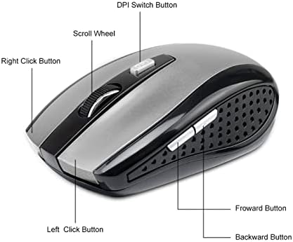 2.4 Ghz Безжичен Глушец Прилагодлив Dpi Игри 6 Копчиња Оптички Глушец СО USB Приемник За Компјутерски Додатоци Сива