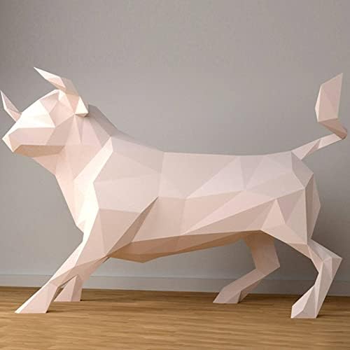 Вклучување на крава рачно изработена украс за украсување на домови, креативна хартија модел DIY хартија скулптура 3Д хартија трофеј геометриска