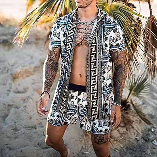 HLDETH HAWAIIAN MENS PRINTING STED Краток ракав летна обична цветна кошула плажа Две парчиња костуми за мажи M-3XL