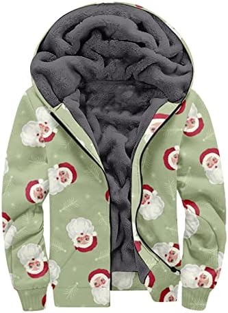 Brkewi мажи Божиќ Шерпа јакни со долг ракав симпатична графичка зимска палта Преголема целосна патент Худи топло руно парка палто