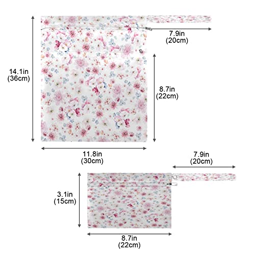 Кигаи 2 ПАРЧИЊА Розов Цвет Печатење Влажни Суви Кеси За Платнена Пелена Водоотпорна Торба За Костими за Капење Со Рачка На Рачката