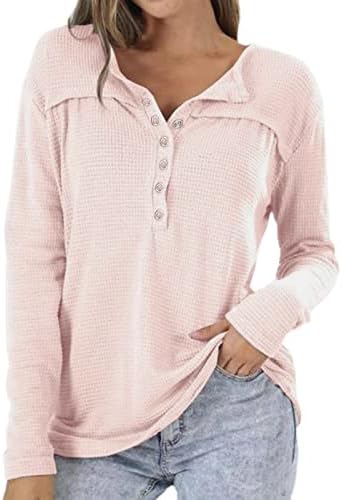 Grge beuu жени цврста боја плетени џемпери во боја, обични долги ракави 1/4 копчиња со копчиња со влезови врвови на блузи, џемпери седишта