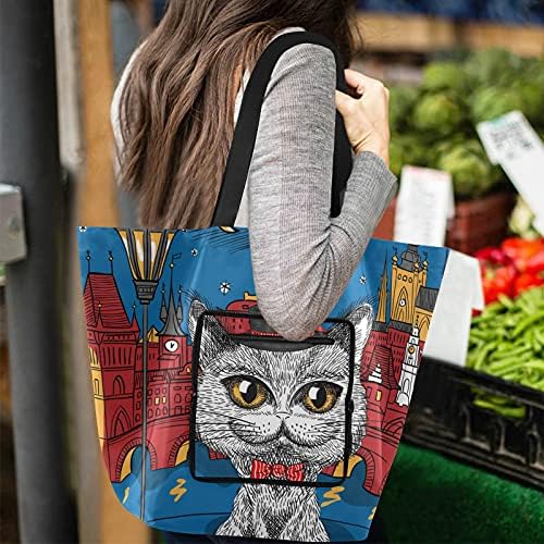 Смешна британска мачка преклопена рамо торбичка торба за еднократна употреба на намирници, тешка школа торба за купување торба за работа за работа