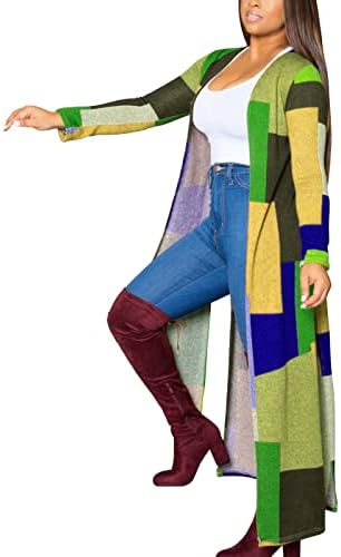 Кинруи долги кардиган џемпери женски преголем блок во боја Отворен предниот кабел плетен долг ракав Дастер кардиганс надвор од