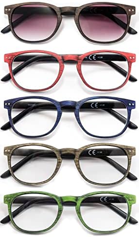 Хејјок Очила За Читање Мажи / Жени 5-Пакет Читатели, Дизајн На Изглед На Дрво Со Флексибилна Пружинска Шарка, Удобно Носење Лесни