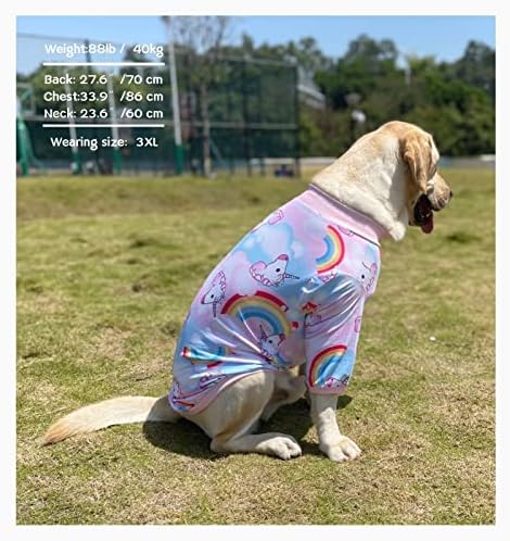 Pripre Dog розови маици со еднорог, шарено небо/виножито шема печатена миленичиња кошула омразни пижами за големи кучиња
