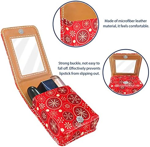 Кутија За Кармин Со Огледало Црвена Божиќна Шема Држач За Сјај За Усни Преносна Кутија За Складирање Кармин Патна Торба За Шминка Мини Кожна