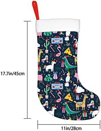 Божиќ Божиќни чорапи за божиќни диносаурус со кадифен манжетни што висат украси за бонбони торби за подароци за Божиќни украси