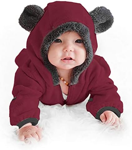 Мечка бебе девојче момче палто уши ромно новороденче со нозе со нозе со качулки со качулки, палто и јакна со големина 5t зимски палта