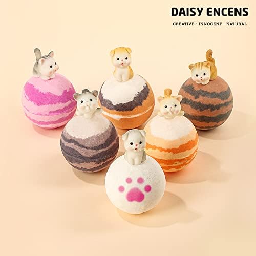Daisy Encens Бомби за бања за деца со играчки внатре, меурчиња за бања со изненадувања од играчки за мачки, рачно изработени бомби за бања