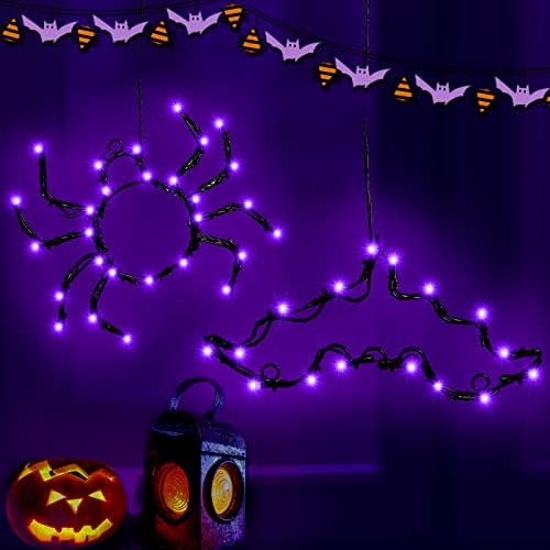 Светла за прозорец за Ноќта на вештерките, 2 пакувања 45 LED виолетова лилјак пајак пајак за Ноќта на вештерките Декоративни светла