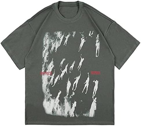 Елфик Еден Машки преголеми графички маички гроздобер графити печати кошули улична облека лето маица