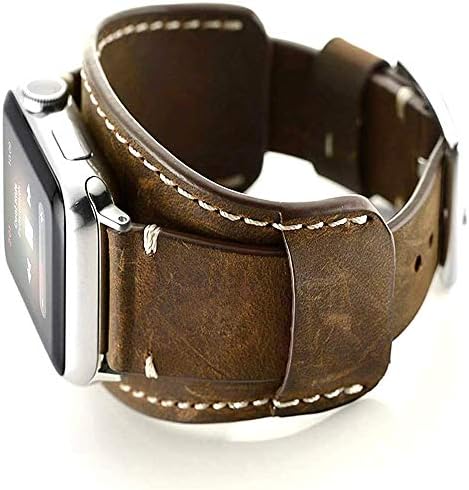 ХЕПСУН компатибилен со лентите на Apple Watch 45mm 44mm 42mm/Ultra 49mm оригинална кожа лента ретро луда коњска манжетна спортски рачни зглобови