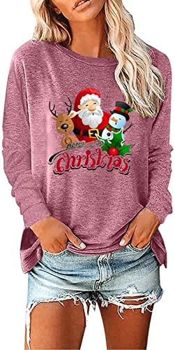 Женски Божиќни кошули паѓаат на врвови со долги ракави, смешни симпатични графички мета лабава лесна лесна мека екипаж џемпер