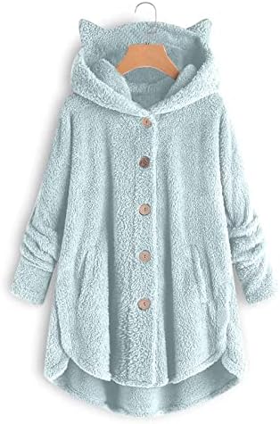 Зимски палта на базисин за жени јакна жени пуловер худи леопард печатено крпеница мачка уво преголема надворешна облека