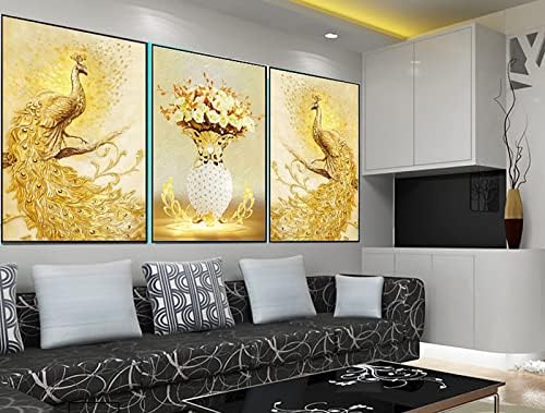 Instarry DIY 5D Дијамант Сликарство Целосна Вежба Златен Паун Кристален Крст Бод Дневна Соба Спална Соба Ѕид Декор 59, 1x23, 6 инчи