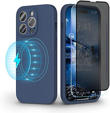 Pcgaga Магнетни Силиконски Случај Дизајниран за iPhone 14 Pro max Со MagSafe, 2 Калено Стакло Заштитник На Екранот, Целосна Заштита На