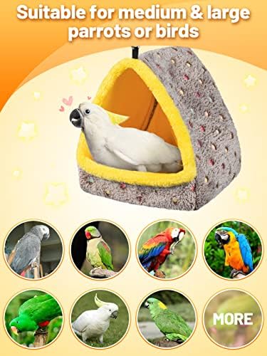 Mewtogo Голема зимска топла гнезда на птици, удобен кревет за птици за кафез со душек, виси хамак пролеана колиба за макав африкански